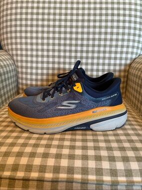 Skechers Navy Blue and Yellow Max Cushion Athletic Shoes